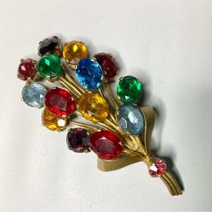 Vintage Czechoslovakia Signed Brooch Rhinestones